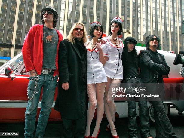 The hard rock band Motley Crue' Tommy Lee, Vince Neil, naughty nurses, Mick Mars and Nikki Sixx attend a press conference to announce "Crue Fest 2"...