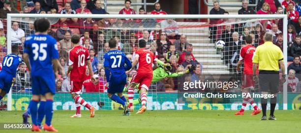 Cardiff City's Juan Cala scores during the Barclays Premier League match at St Mary's, Southampton.