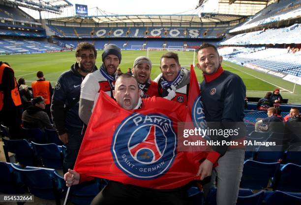 Paris Saint-Germain fans show their support in the stands prior to kick-off