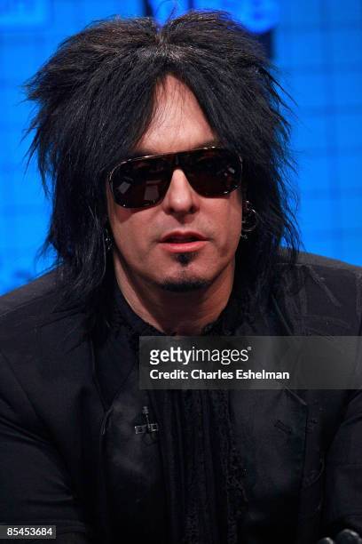 Motley Crue' Nikki Sixx attends a press conference held by Motley Crue to announce "Crue Fest 2" at Fuse on March 16, 2009 in New York City.