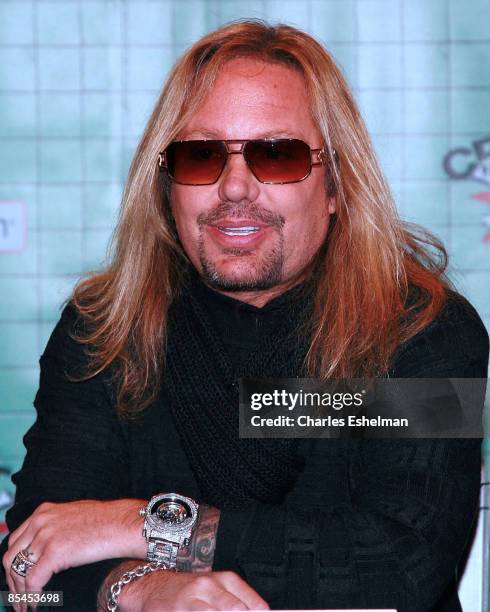 Motley Crue' Vince Neil attends a press conference held by Motley Crue to announce "Crue Fest 2" at Fuse on March 16, 2009 in New York City.