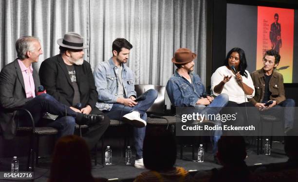 Moderator Scott Mantz, actors Jeremy Ratchford, James Lafferty, Clifton Collins Jr., Octavia Spencer, and John Hawkes speak onstage at SAG-AFTRA...