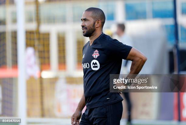 Toronto FC assistant coach Robin Fraser before a match between the New England Revolution and Toronto FC on September 23. 2017, at Gillette Stadium...