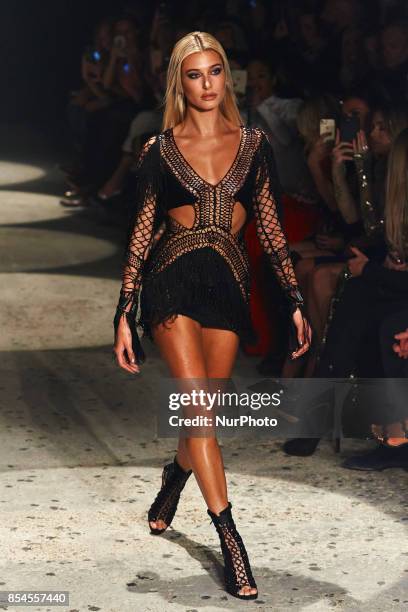 Hailey Baldwin -Julien Macdonald runway at London Fashion Week September 2017 - Spring / Summer 2018 in London, UK on 18 September 2017.