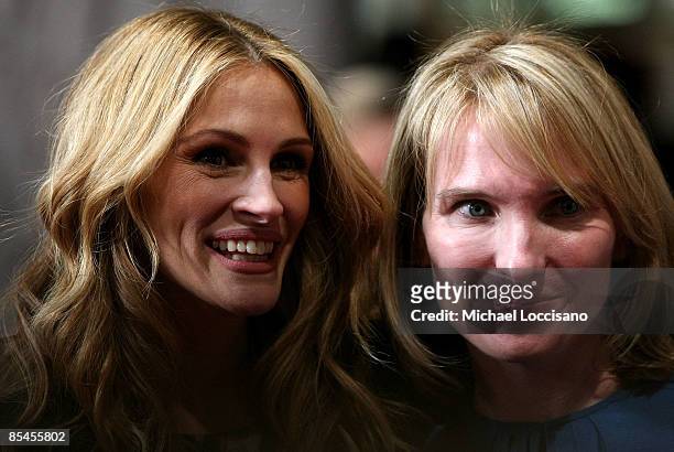 Actress Julia Roberts and producer Jennifer Fox attend the New York premiere of "Duplicity" at Clearview Cinema's Ziegfeld Theater on March 16, 2009...