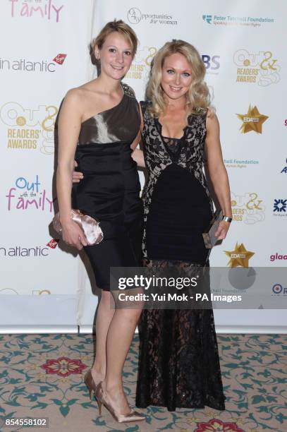 Michelle Hardwick and girlfriend Rosie Nicholl attending the Out In The City & g3 Readers Awards at the Landmark Hotel, London.