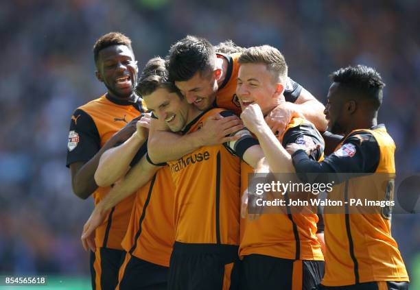 Wolverhampton Wanderers' Sam Ricketts celebrates scoring wit his teammates during the Sky Bet League One match at Molineux, Wolverhampton.