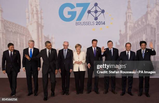 Leaders pose for a family photograph from Italian Prime Minister Matteo Renzi, Canadian Prime Minister, Stephen Harper, US President Barack Obama,...