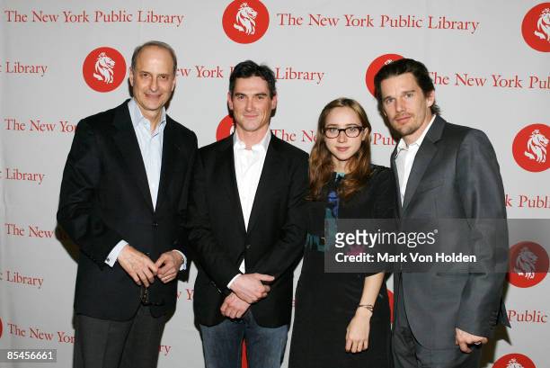 President and CEO of The New York Public Library, Dr. Paul LeClerc, Billy Crudup, Zoe Kazan, and Ethan Hawke attend the 2009 Young Lions Fiction...