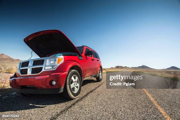 car with the hood open on the side of the salt flats in utah usa - overheated stock pictures, royalty-free photos & images