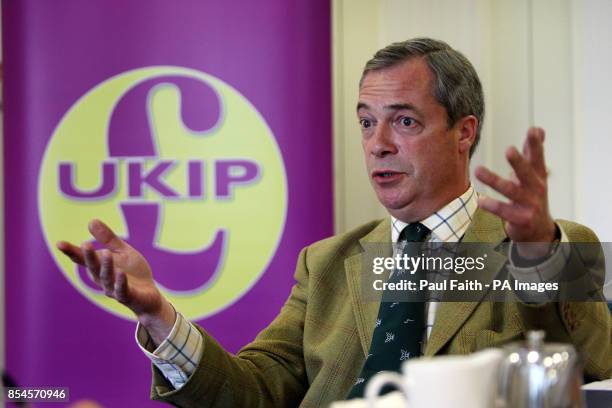Leader Nigel Farage being interviewed by the Press Association in Belfast during a one day visit to the province where he also met his party's...