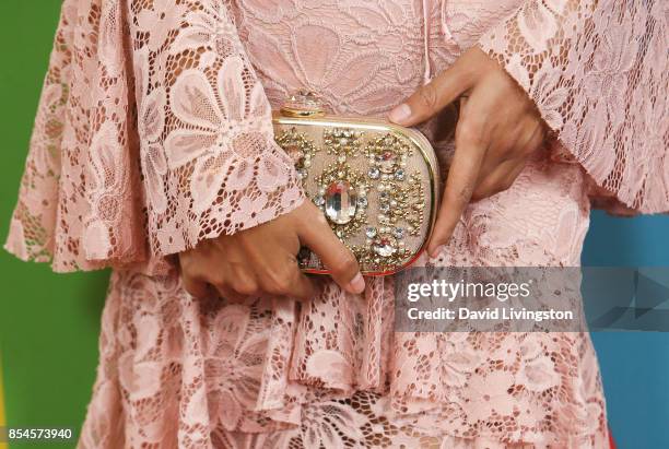 Abla Sofy, purse detail, attends the 7th Annual 2017 Streamy Awards at The Beverly Hilton Hotel on September 26, 2017 in Beverly Hills, California.