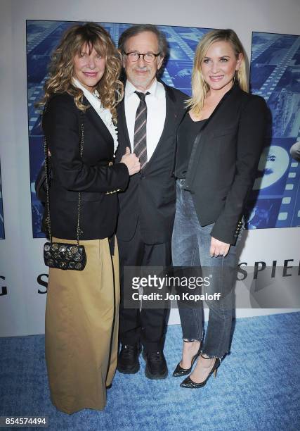 Kate Capshaw, Steven Spielberg and Jessica Capshaw arrive at the HBO Premiere "Spielberg" at Paramount Studios on September 26, 2017 in Hollywood,...