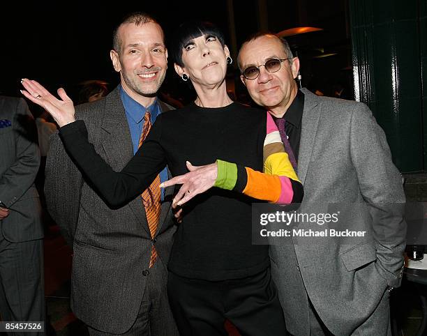 Author James Gavin, model Peggy Moffitt and lyricist Bernie Taupin attend William Claxton's Memorial at the Bing Theatre at the Los Angeles County...