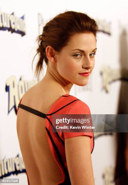 Actress Kristen Stewart arrives on the red carpet of "Adventureland" held at the Mann Chinese 6 Theater on March 16, 2009 in Hollywood, California.