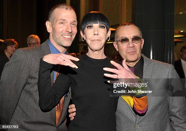 Author James Gavin, model Peggy Moffitt and lyricist Bernie Taupin attend William Claxton's Memorial at the Bing Theatre at the Los Angeles County...