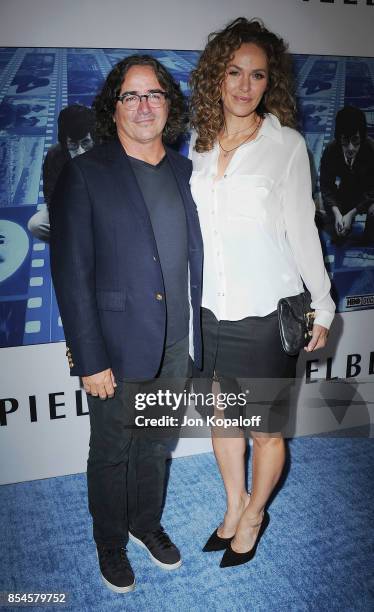 Brad Silberling and Amy Brenneman arrive at the HBO Premiere "Spielberg" at Paramount Studios on September 26, 2017 in Hollywood, California.