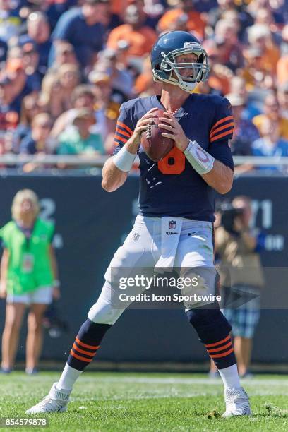 Chicago Bears quarterback Mike Glennon looks to throw the football during an NFL football game between the Pittsburgh Steelers and the Chicago Bears...