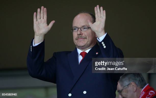Prince Albert II of Monaco attends the UEFA Champions League group G match between AS Monaco and FC Porto at Stade Louis II on September 26, 2017 in...