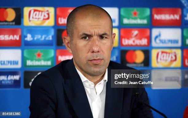 Coach of Monaco Leonardo Jardim answers to the media following the UEFA Champions League group G match between AS Monaco and FC Porto at Stade Louis...