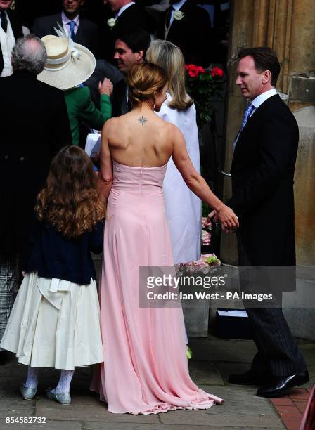 Geri Halliwell and Christian Horner attend the wedding of Poppy Delevingne and James Cook at St Paul's Church in Kensington.