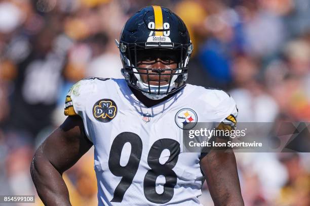 Pittsburgh Steelers inside linebacker Vince Williams looks on during an NFL football game between the Pittsburgh Steelers and the Chicago Bears on...