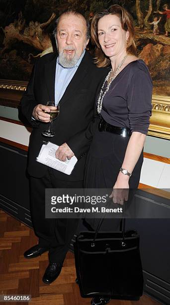 Sir Peter Hall and Lady Nicola Hall attend the launch party for the Victoria & Albert Museum's new theatre and performance galleries, which were...