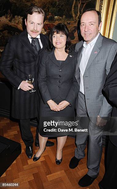 Sam West, Labour Culture Minister Barbara Follett and Kevin Spacey attend the launch party for the Victoria & Albert Museum's new theatre and...