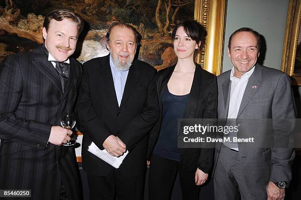 Sam West, Sir Peter Hall, Rebecca Hall and Kevin Spacey attend the launch party for the Victoria & Albert Museum's new theatre and performance...