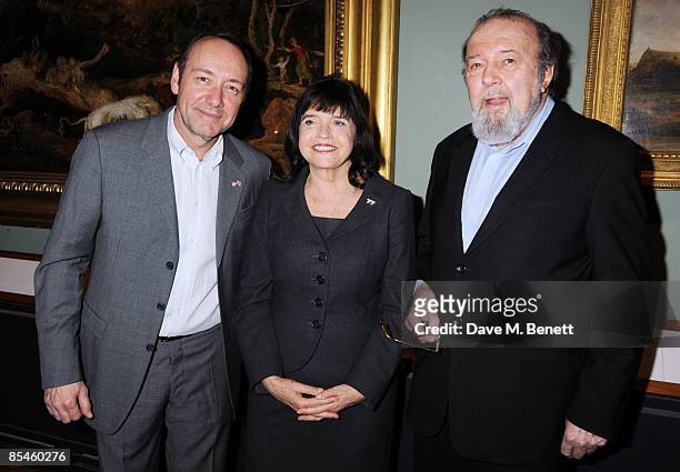 Kevin Spacey, Labour Culture Minister Barbara Follett and Sir Peter Hall attend the launch party for the Victoria & Albert Museum's new theatre and...
