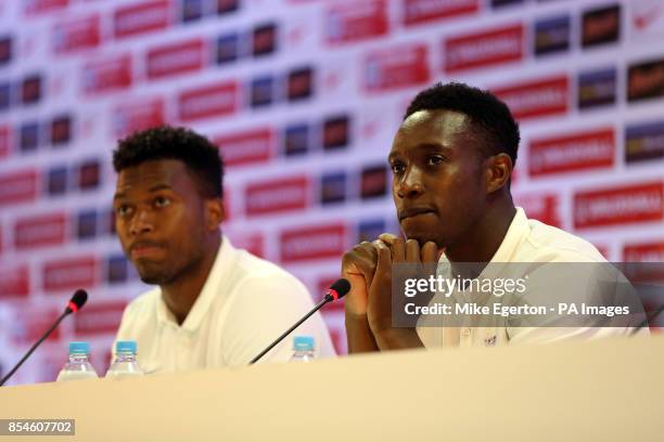 England's Daniel Sturridge and Danny Welbeck during a press conference at the Urca Military Training Ground, Rio de Janeiro, Brazil.