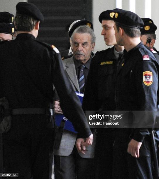 In this handout picture Josef Fritzl is seen during a break on the second day of his trial at the country court of St. Poelten on March 17, 2009 in...