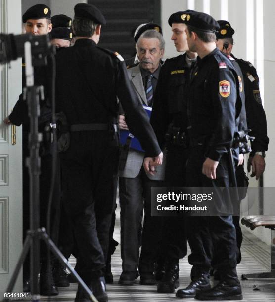 In this handout picture Josef Fritzl is seen during a break on the second day of his trial at the country court of St. Poelten on March 17, 2009 in...