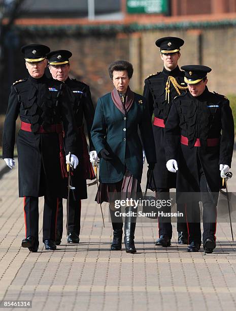 Princess Anne, The Princess Royal visits the 1st Battalion Irish Guards at their new home, Victoria Barracks, on St Patrick's Day Parade on March 17,...