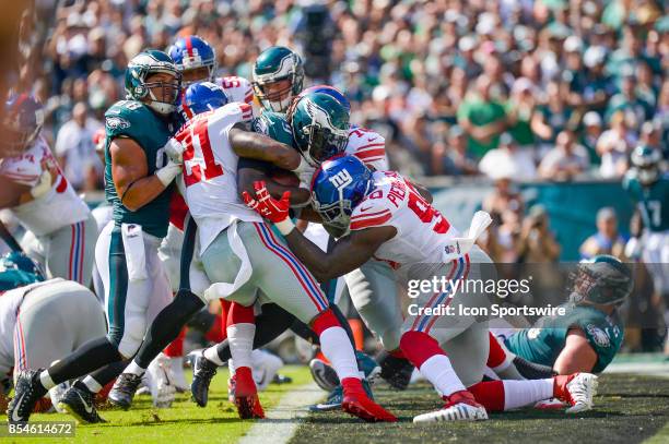 Philadelphia Eagles offensive guard Brandon Brooks pushes throught the defensa during the NFL game between the New York Giants and the Philadelphia...