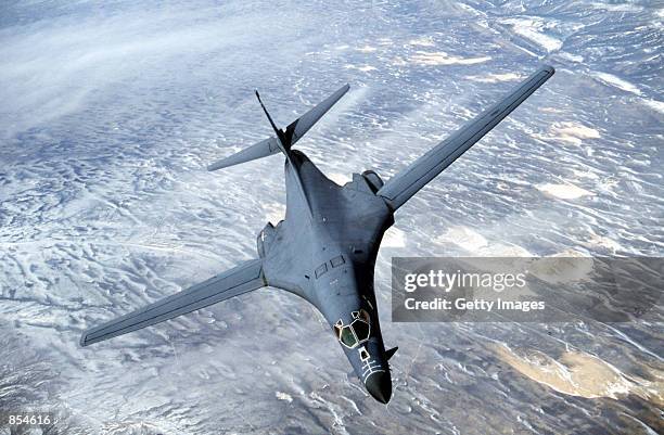 Lancer from the U.S. Air Force 28th Air Expeditionary Wing heads out on a combat mission in support of strikes on Afghanistan in this image released...