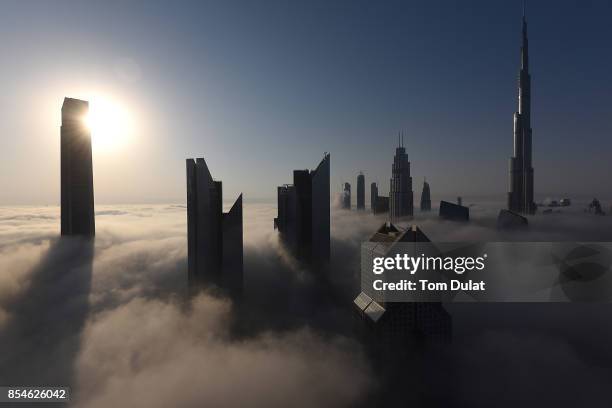 General view of Burj Khalifa during a heavy fog on September 27, 2017 in Dubai, United Arab Emirates.