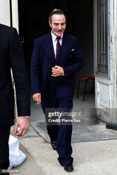 John Galliano is seen leaving the Maison Margiela show as part of the Paris Fashion Week Womenswear Spring/Summer 2018 on September 27, 2017 in...