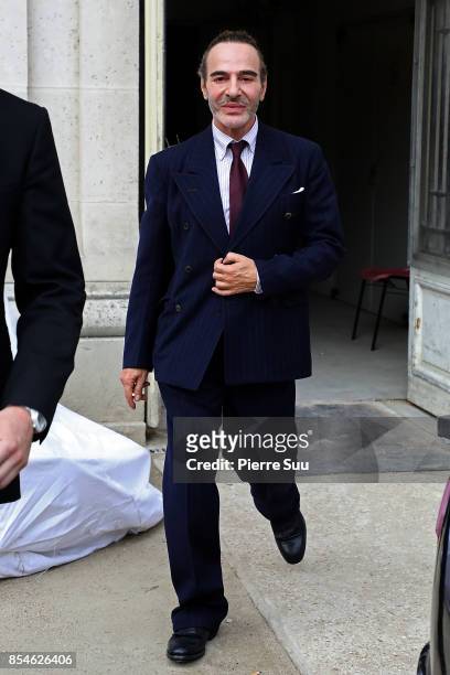 John Galliano is seen leaving the Maison Margiela show as part of the Paris Fashion Week Womenswear Spring/Summer 2018 on September 27, 2017 in...