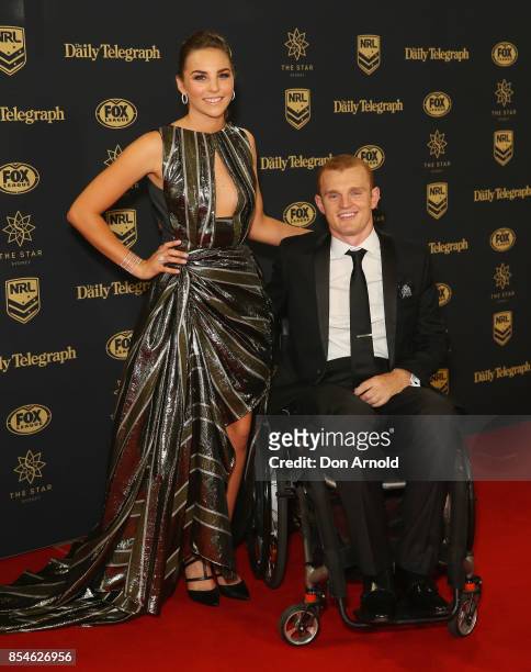 Teigan Power and Alex McKinnon arrives ahead of the Dally M Awards at The Star on September 27, 2017 in Sydney, Australia.