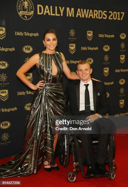 Teigan Power and Alex McKinnon arrive ahead of the Dally M Awards at The Star on September 27, 2017 in Sydney, Australia.