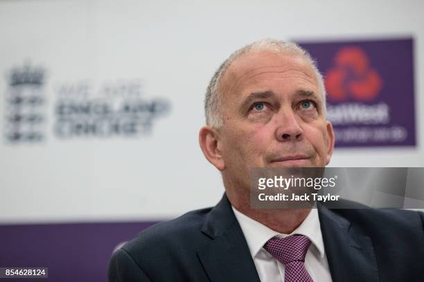 England National Selector James Whitaker holds a press conference at The Kia Oval on September 27, 2017 in London, England. The England Cricket Test...