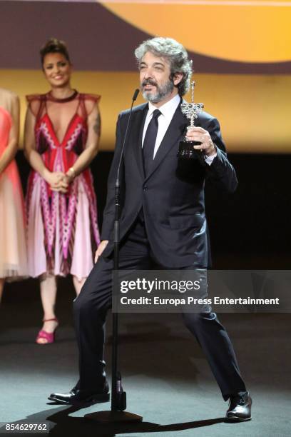 Ricardo Darin receives from the hands of Dolores Fonzi the Donostia Award Gala during 65th San Sebastian Film Festival on September 26, 2017 in San...