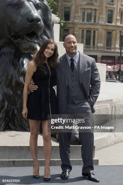 Irina Shayk and Dwayne Johnson during a photo call for Paramount Pictures' new film Hercules in Trafalgar Square, London.