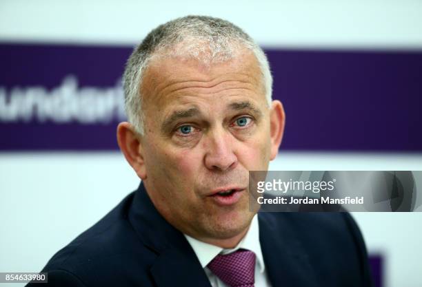 England National Selector James Whitaker talks during the England Ashes Team Announcement ahead of the 4th Royal London One Day International between...