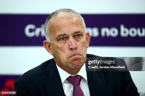 England National Selector James Whitaker talks during the England Ashes Team Announcement ahead of the 4th Royal London One Day International between...