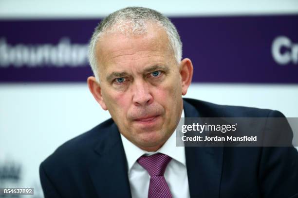 England National Selector James Whitaker talks during the England Ashes Team Announcement ahead of the 4th Royal London One Day International between...