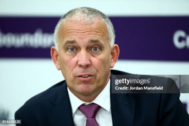 England National Selector James Whitaker talks during the England Ashes Team Announcement ahead of the 4th Royal London One Day International between...