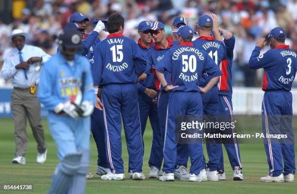 The England team during the Natwest Trophy final against India.