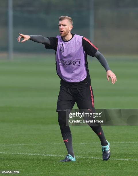 Per Mertesacker of Arsenal during the Arsenal Training Session at London Colney on September 27, 2017 in St Albans, England.